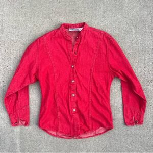 Vintage 90s Wrangler western wear red button up long sleeve pioneer style shirt